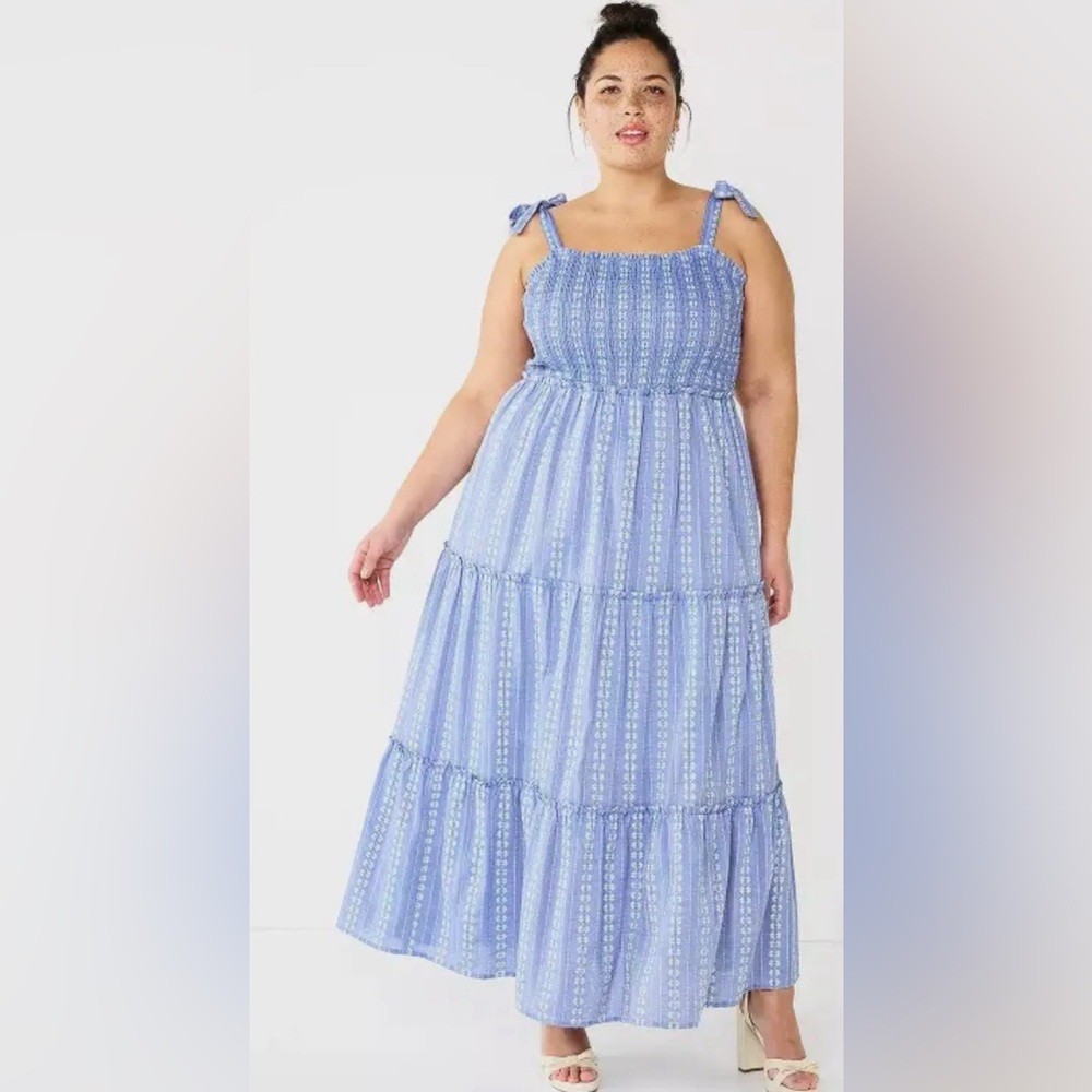 Plus Size DRAPER JAMES RSVP Tiered Maxi Dress with Bow Straps - New w/tags 3xl
